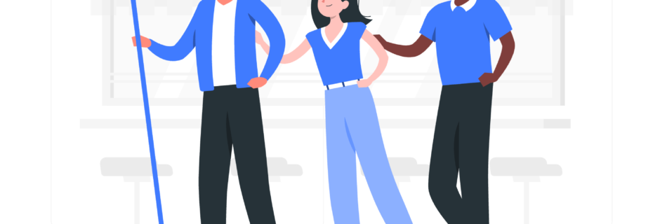 旗を掲げるチームのイラスト