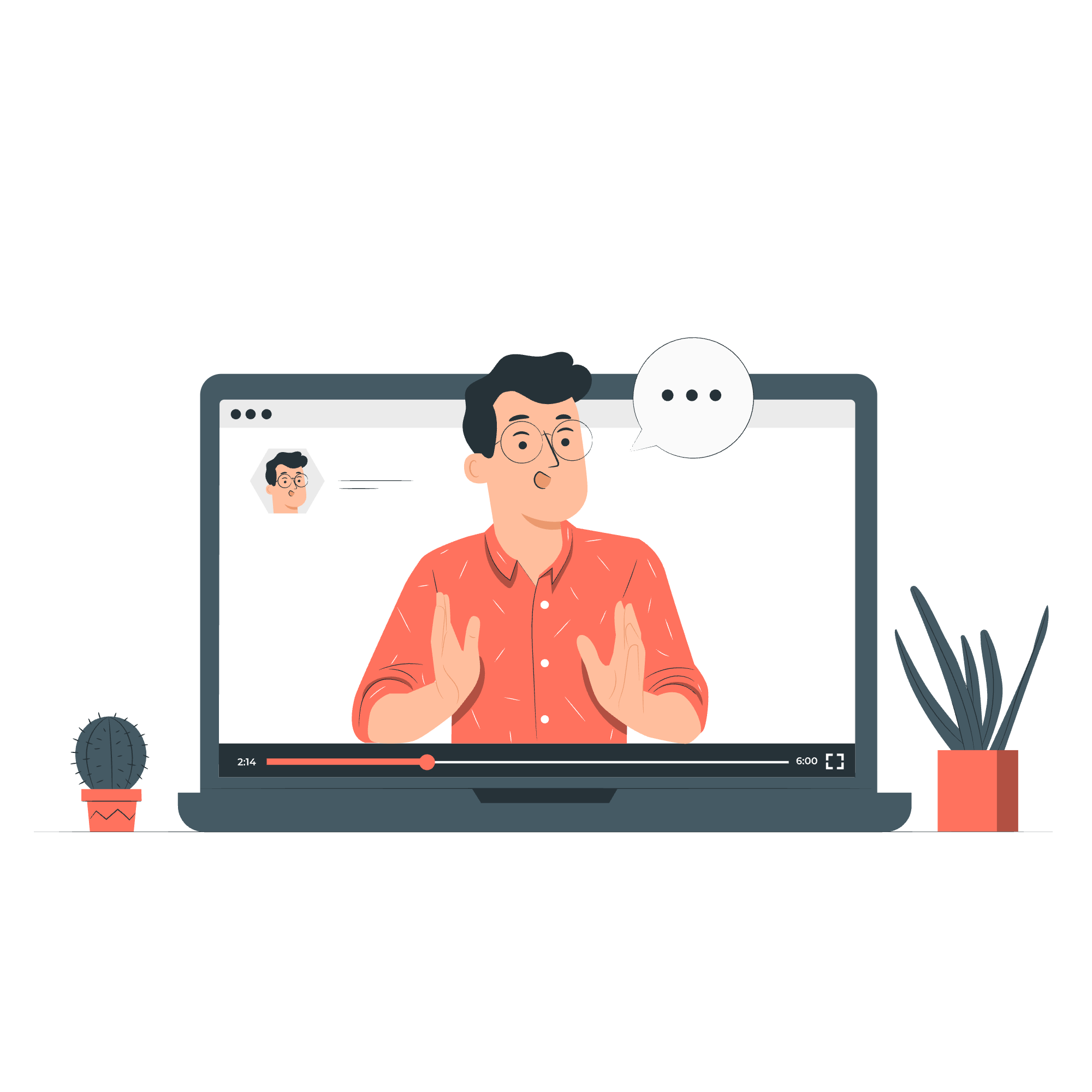ノートPC画面で話す動画配信のイラスト
