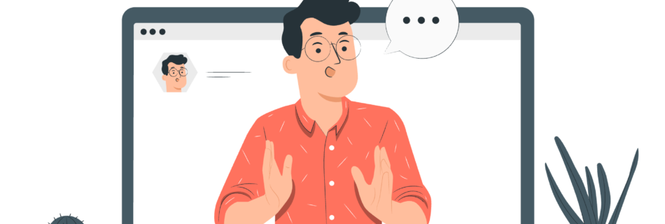ノートPC画面で話す動画配信のイラスト